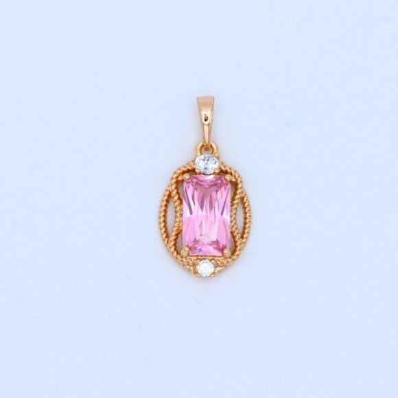 "Pink Rectangle Pendant with Gold Plated Brass and Crystal Accents, XPPT1681 - Picture 10 of 13